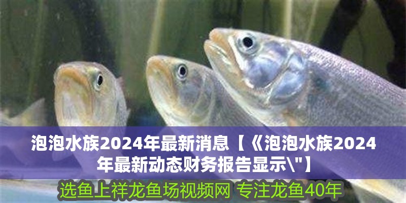 泡泡水族2024年最新消息【《泡泡水族2024年最新動態財務報告顯示\