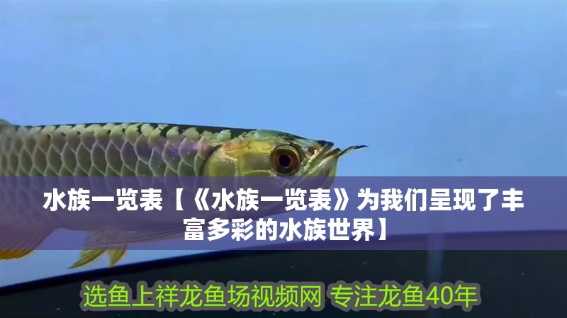水族一覽表【《水族一覽表》為我們呈現(xiàn)了豐富多彩的水族世界】