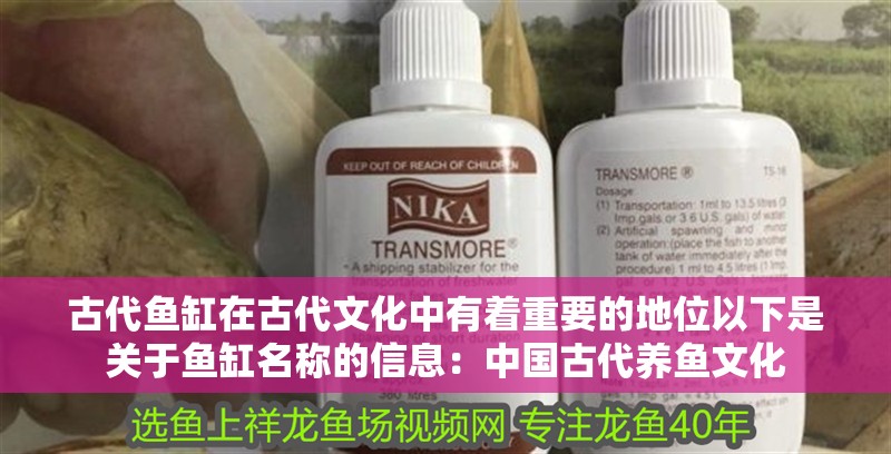 古代魚缸在古代文化中有著重要的地位以下是關于魚缸名稱的信息：中國古代養魚文化