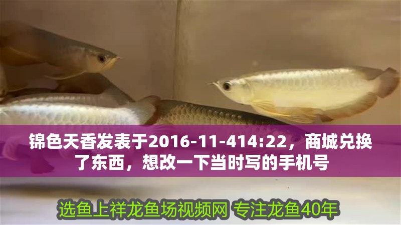 錦色天香發表于2016-11-414:22，商城兌換了東西，想改一下當時寫的手機號