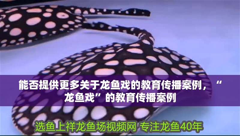 能否提供更多關于龍魚戲的教育傳播案例，“龍魚戲”的教育傳播案例