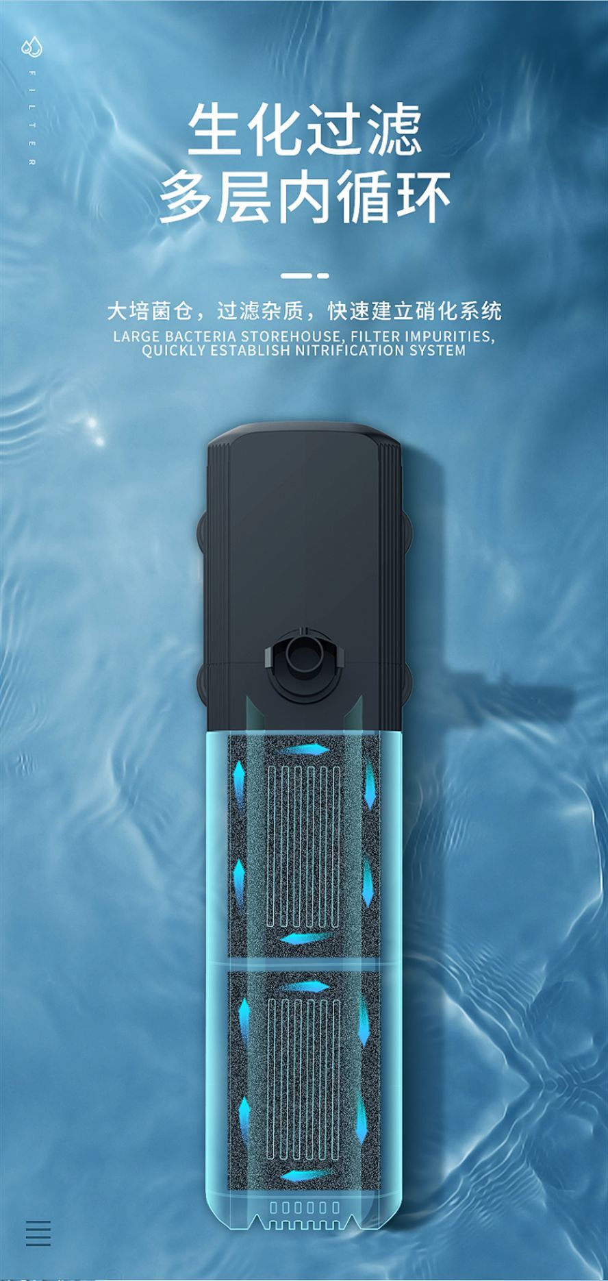 yee內置魚缸過濾器三合一潛水泵靜音增氧魚缸水泵水族箱過濾設備