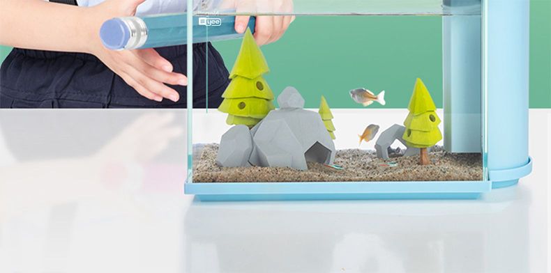 意牌YEE350側濾超白玻璃小魚缸客廳迷你創意魚缸小型桌面家用水族箱