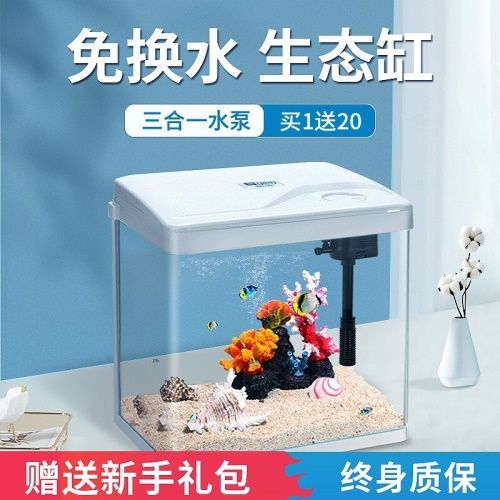yee魚缸小魚缸客廳生態(tài)缸免換水金魚缸水族箱小型辦公室桌面迷你懶人魚缸（三合一水泵+紅藍白LED燈）240珍珠白高清熱彎標準版