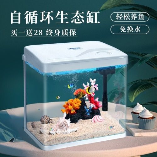 yee魚缸小魚缸客廳生態(tài)缸免換水金魚缸水族箱小型辦公室桌面迷你懶人魚缸（三合一水泵+紅藍白LED燈）240珍珠白高清熱彎標準版