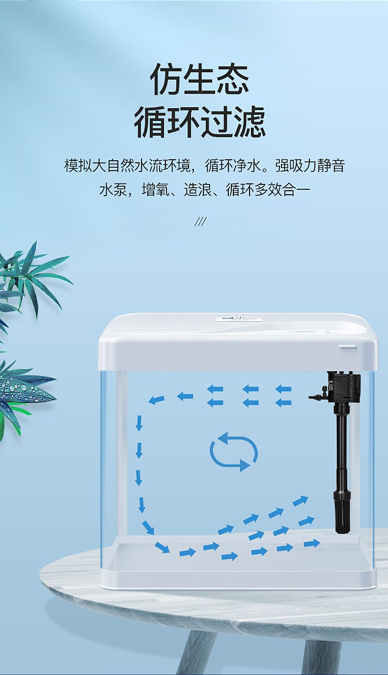 yee魚缸小魚缸客廳生態(tài)缸免換水金魚缸水族箱小型辦公室桌面迷你懶人魚缸（三合一水泵+紅藍白LED燈）240珍珠白高清熱彎標準版