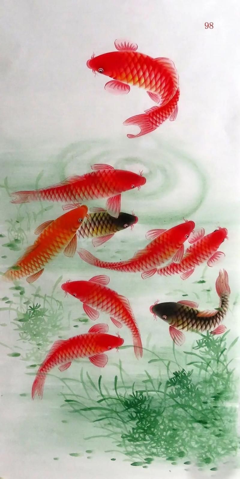 九魚聚財風水畫圖片