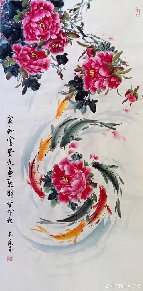 九魚聚財風水畫圖片