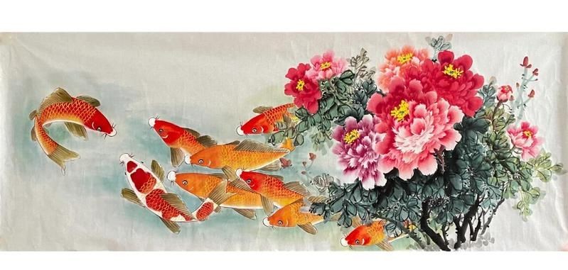 九魚聚財風水畫圖片