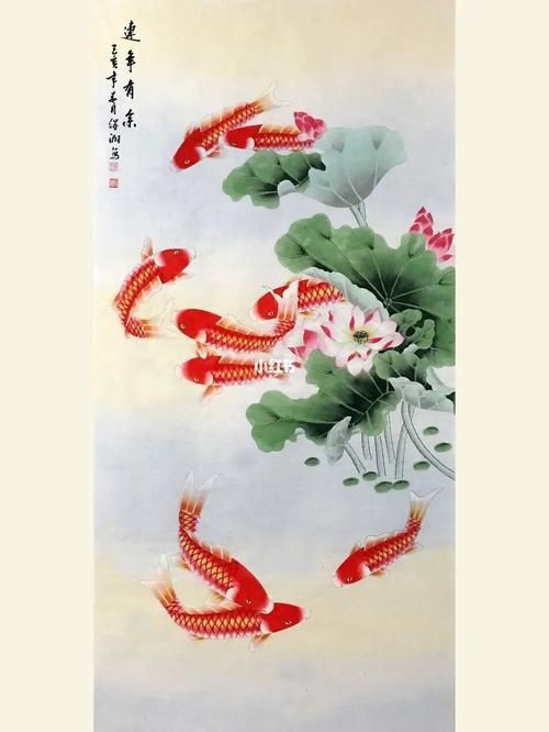 九魚聚財風水畫圖片