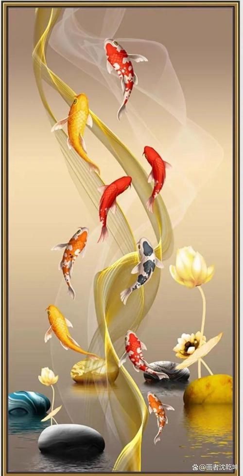 九魚聚財風水畫圖片