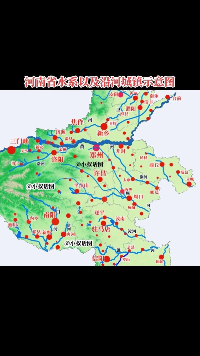 河南省水系圖：全國唯一一個橫跨長江、黃河、淮河、海河四大流域的省