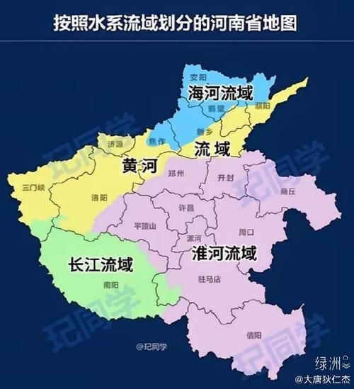 河南省水系圖：全國唯一一個橫跨長江、黃河、淮河、海河四大流域的省