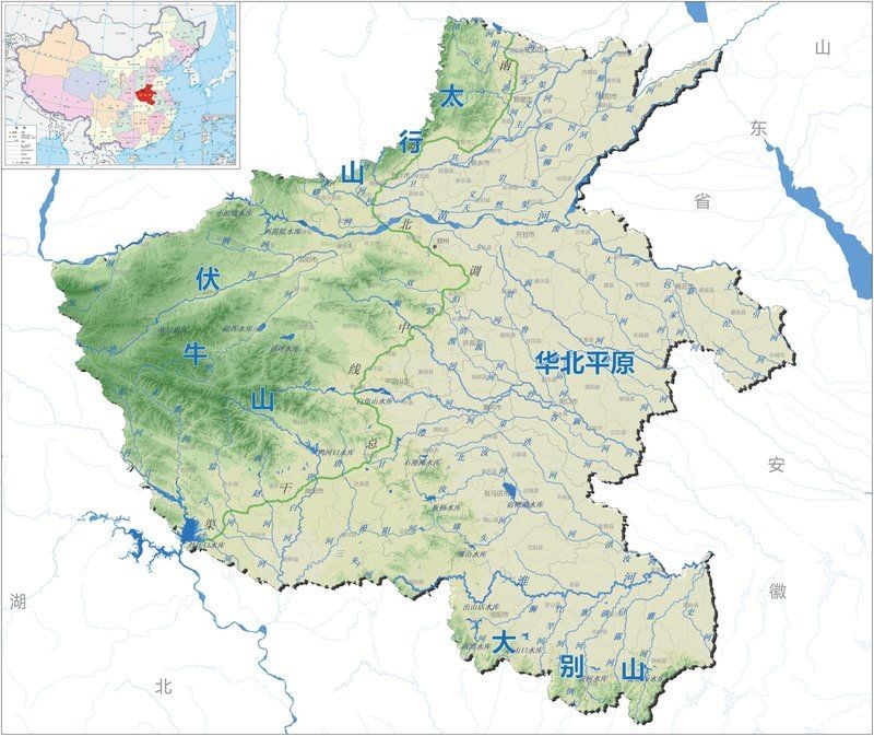 河南省水系圖：全國唯一一個橫跨長江、黃河、淮河、海河四大流域的省