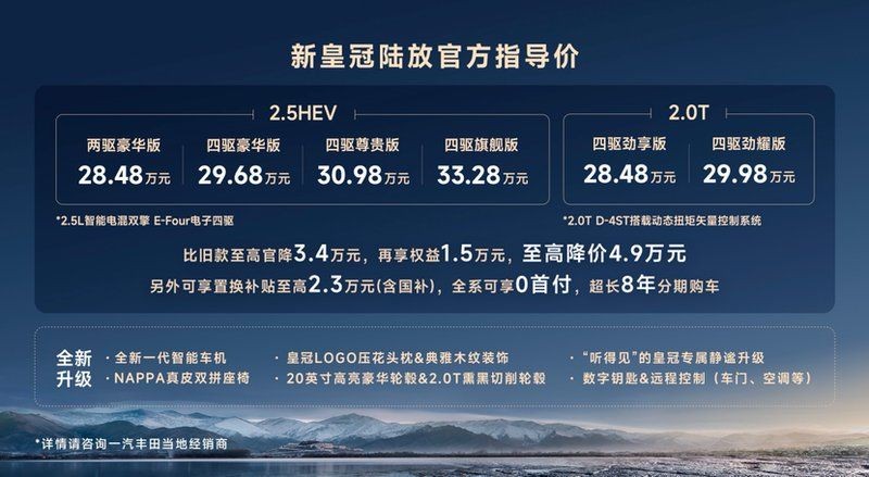 皇冠豹2024款最新價格：2024款豐田皇冠豹正式公布售價區(qū)間為xx萬元至xx萬元