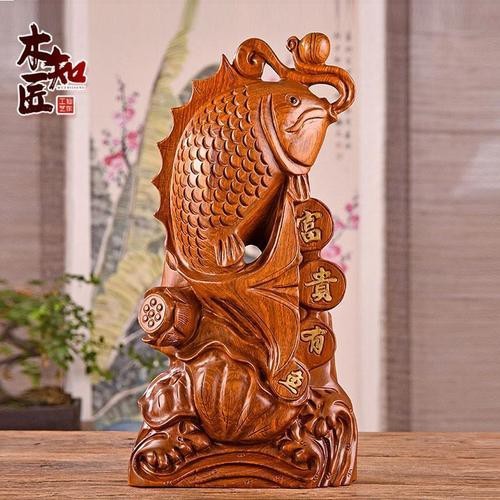 木雕各種魚類雕塑圖片