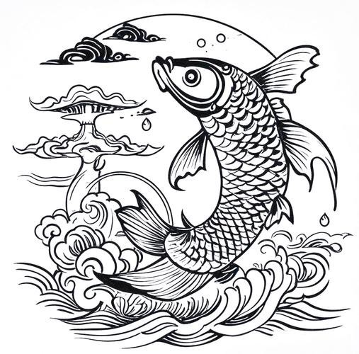 推薦一些國潮風格的金龍魚線描圖片