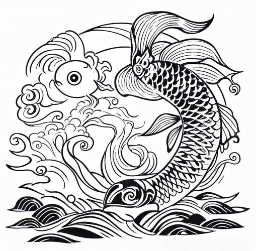 推薦一些國潮風格的金龍魚線描圖片