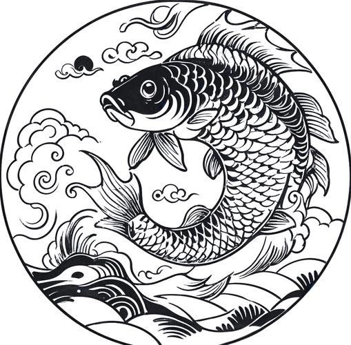 推薦一些國潮風格的金龍魚線描圖片