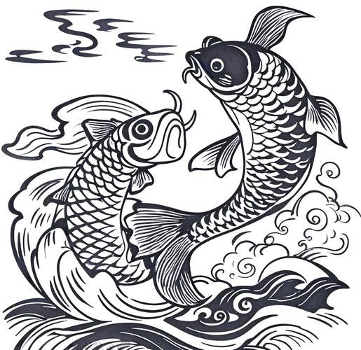 推薦一些國潮風格的金龍魚線描圖片