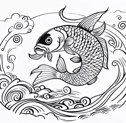 推薦一些國潮風格的金龍魚線描圖片