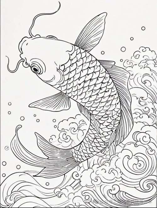 推薦一些國潮風格的金龍魚線描圖片