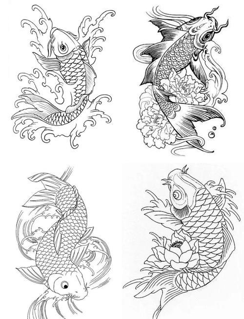 推薦一些國潮風格的金龍魚線描圖片