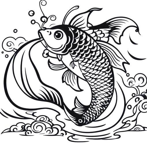 推薦一些國潮風格的金龍魚線描圖片