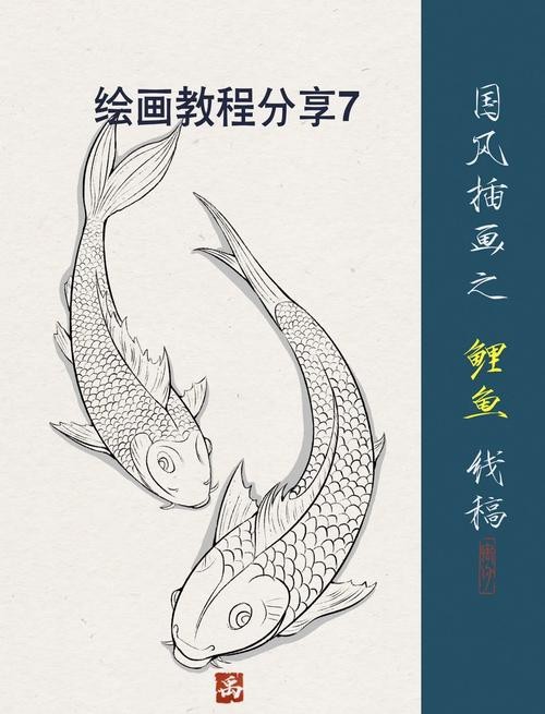 推薦一些國潮風格的金龍魚線描圖片