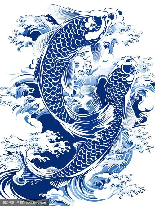 推薦一些國潮風格的金龍魚線描圖片