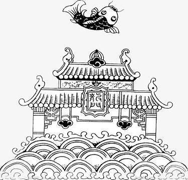 推薦一些國潮風格的金龍魚線描圖片