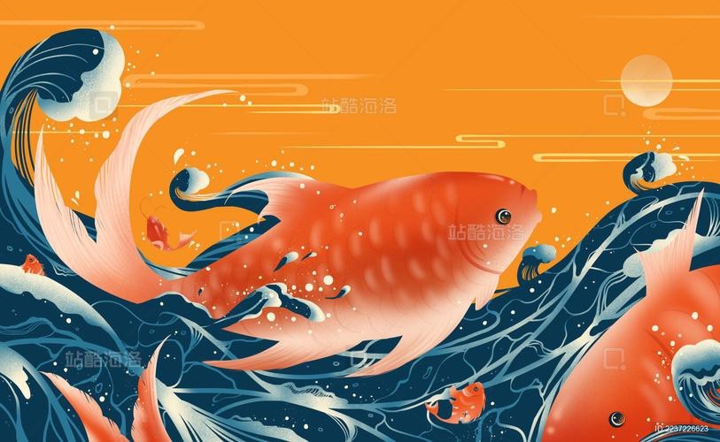 推薦一些國潮風格的金龍魚線描圖片
