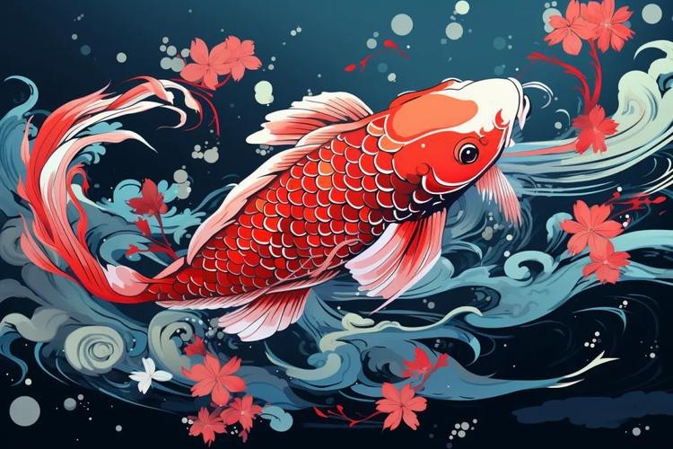 推薦一些國潮風格的金龍魚線描圖片