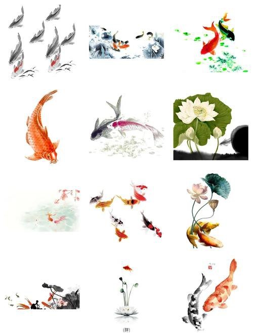 推薦一些國潮風格的金龍魚線描圖片