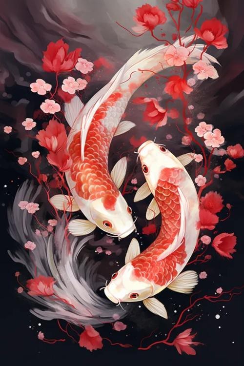 推薦一些國潮風格的金龍魚線描圖片
