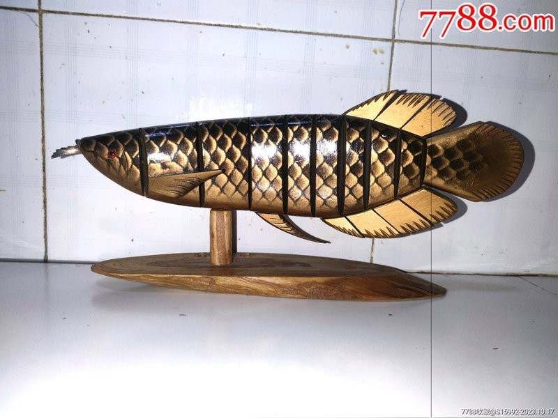 實木木雕金龍魚擺件