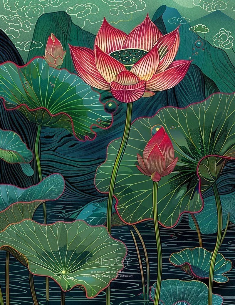 荷花版畫
