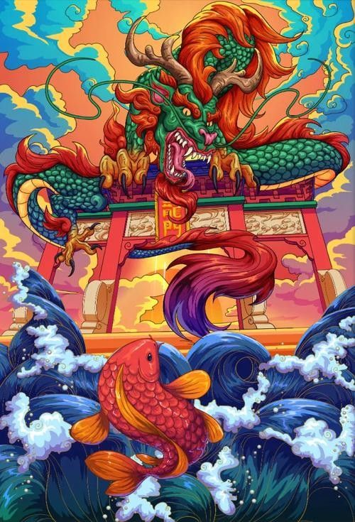 龍魚圖騰圖片高清壁紙