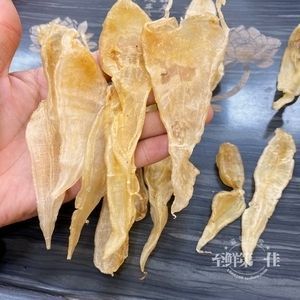 野生金龍魚膠長什么樣：野生金龍魚膠是一種具有特殊肉須、銀灰色色調的大黃魚魚膠長什么樣