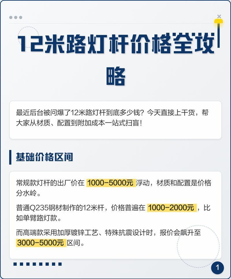 路燈桿12米多少錢一個