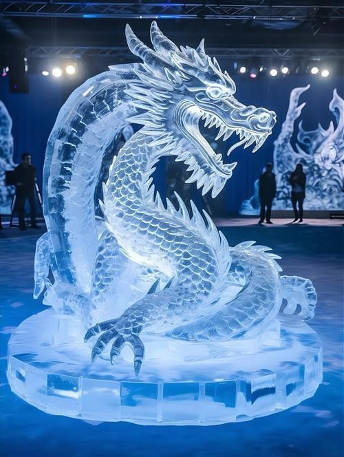 能給出幾張冰雕龍圖片嗎？