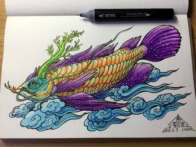 手繪龍魚：手繪龍魚是一種藝術創作可以通過各種方式進行表現