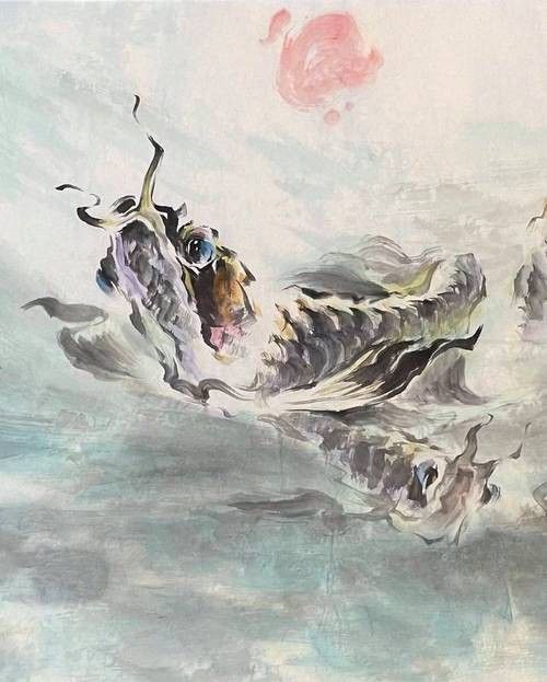 銀龍魚國畫