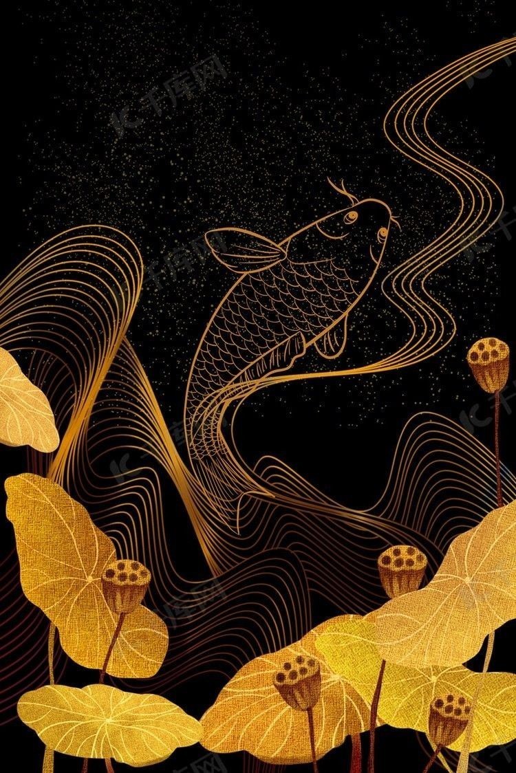 龍魚缸背景圖黑色荷花