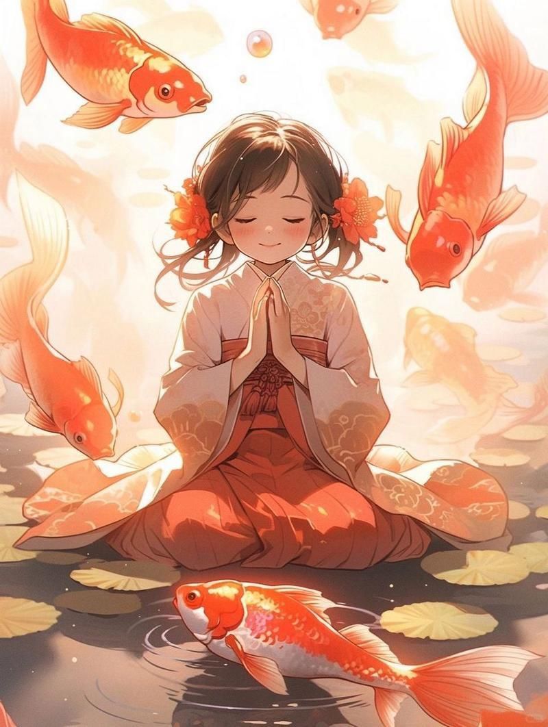 錦鯉女孩卡通圖片