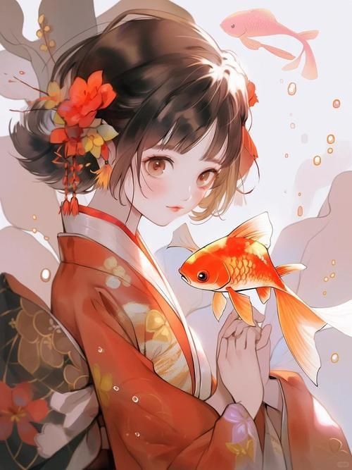 錦鯉女孩卡通圖片
