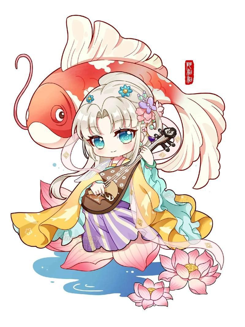 錦鯉女孩卡通圖片