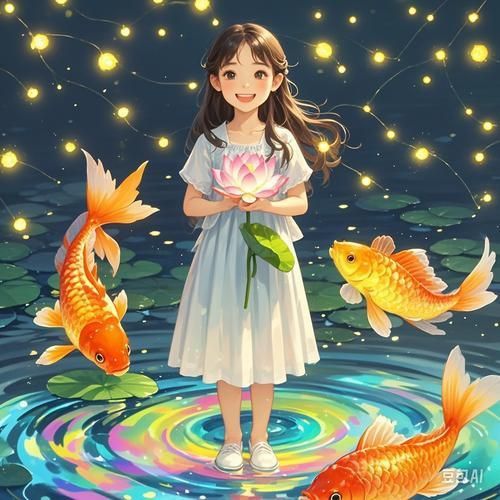 錦鯉女孩卡通圖片