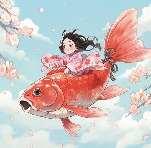 錦鯉女孩卡通圖片