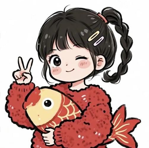 錦鯉女孩卡通圖片